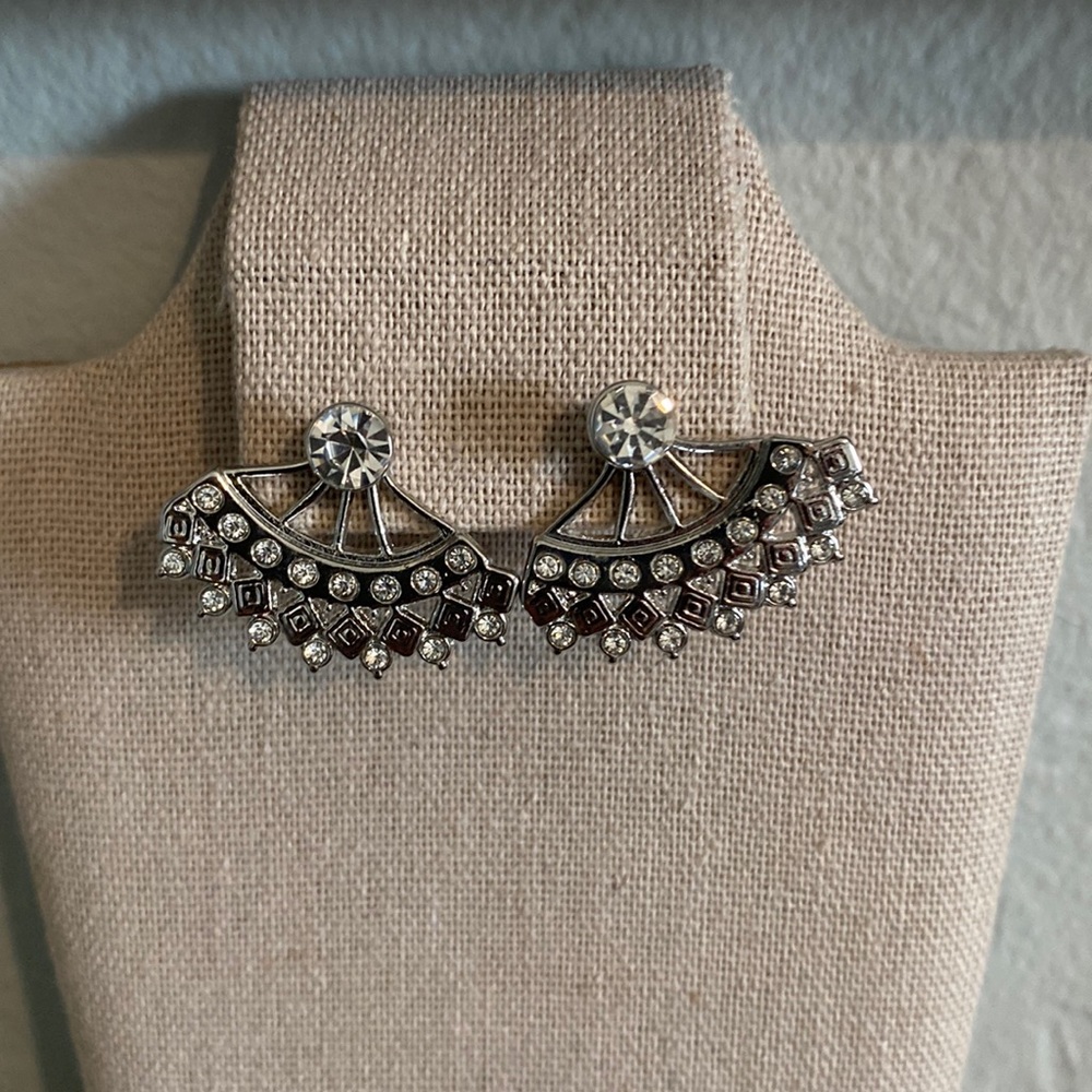 New 2 in 1 silver fan rhinestone Earrings